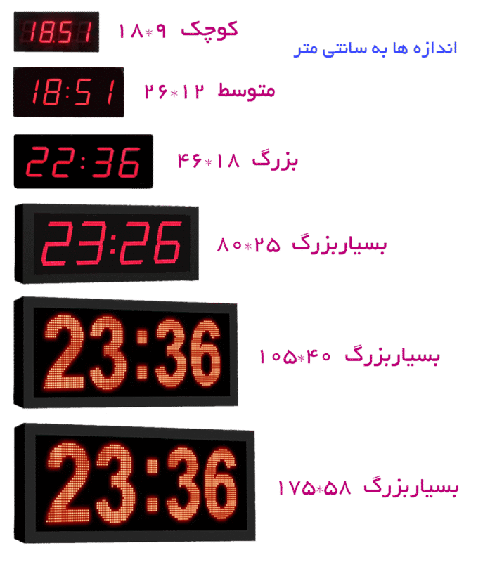 اندازه ساعت ها